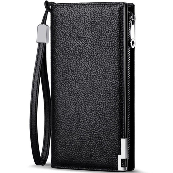 𝅺LONG Wallets for Men Leather RFID Blocking Bifold Wallet Black